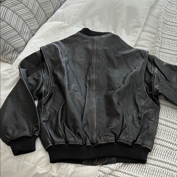 ZARA OVERSIZED LEATHER BOMBER JACKET DARK BROWN XS 5479/713/716 GENUINE FALL - Picture 6 of 9